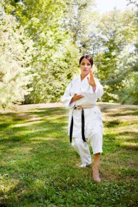 woman practicing karate