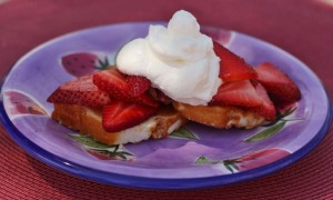 Toasted Angel Food Cake with Strawberries and Fresh Whipped Cream