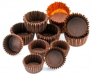 Brown chocolate rounded baking paper cups